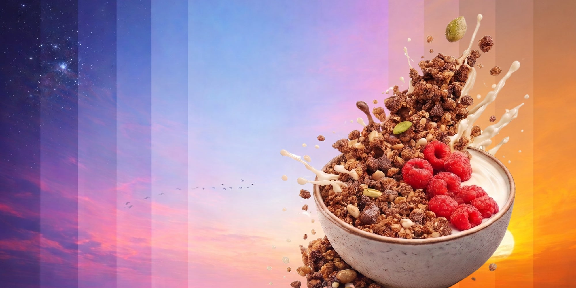 Granola bowl with yoghurt and berries, low sugar high fibre breakfast designed to help you eat less and stay satisfied longer